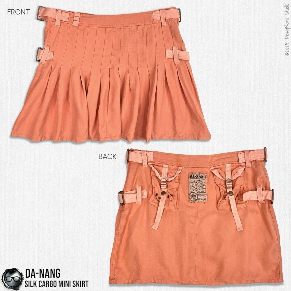 DA-NANG SURPLUS INDO-CHINE VINTAGE SILK PLEATED CARGO MINI SKIRT IN CORAL SMALL - Picture 13 of 13